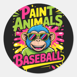 Lustige Partytier Baseball-Affe Sonnenbrille Spaß Runder Aufkleber