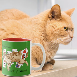 Lustige Patience Orange Tabbykatze Spielkarten Zweifarbige Tasse