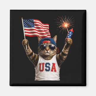 Lustige patriotische Katze USA-Flagge Feuerwerk 25 Magnet