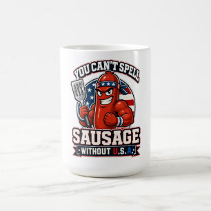 Lustige patriotische Muskelwurst BBQ Grillmeister Kaffeetasse