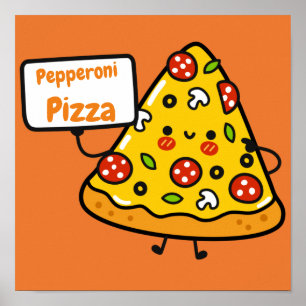 Lustige Pepperoni-Pizza orange farbenfrohe süße Ki Poster