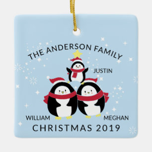 Lustige Personalisierte Familie Von 3 Pinguinen We Keramikornament