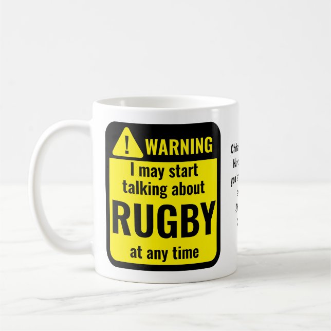 Lustige personalisierte Rugby-Warnung Kaffeetasse (Links)