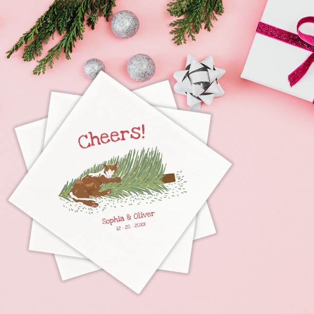 Lustige Pfiffe Orange Katze gegen Weihnachtsbaum F Serviette (Von Creator hochgeladen)