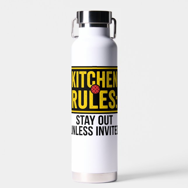 Lustige Pickleball-Küchenregeln Warnschild Trinkflasche (Vorne)