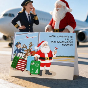 Lustige Pilotin Weihnachten Santa und Rentiere Karte