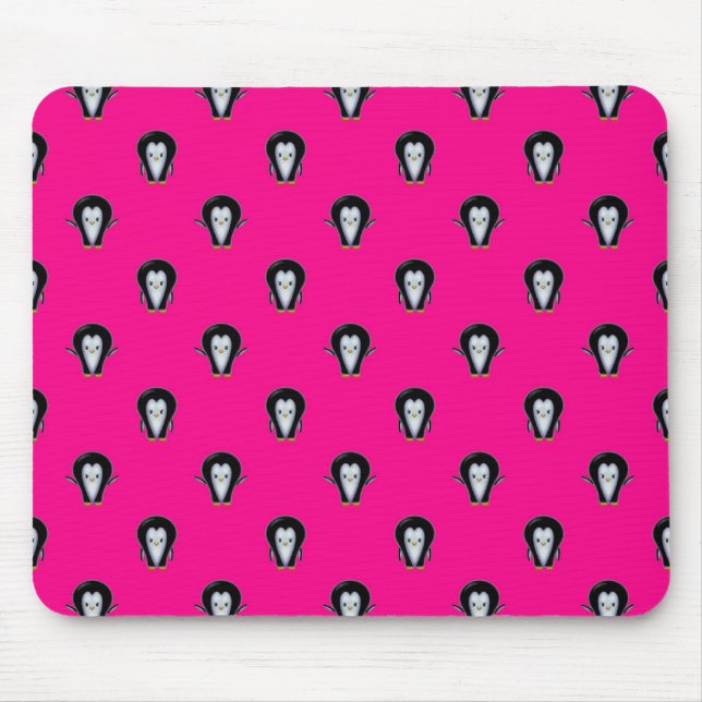 Lustige Pinguine über Hot Pink Muster Mousepad (Vorne)