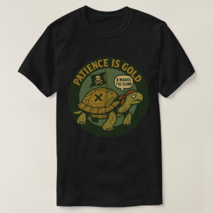 Lustige Piraten-Schildkröte Geduld Gold T-Shirt