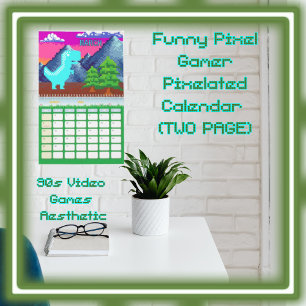 Lustige Pixel-Gamer-Pixelgrafik - Dinosaurier-Illu Kalender