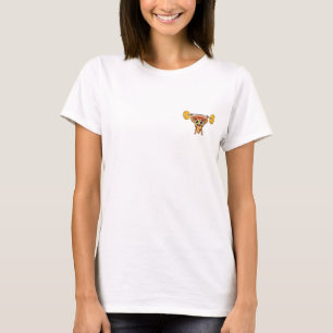 Lustige Pizza-Scheibe hebt Hantel mit Käse Cartoon T-Shirt