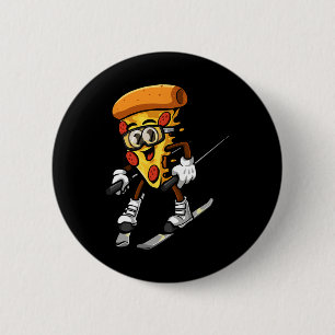Lustige Pizza Ski Käsiger Kuchen Foodie Skifahren  Button