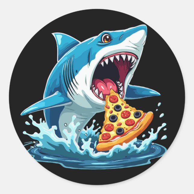 lustige Pizza zum Essen von Hai Runder Aufkleber (Vorderseite)