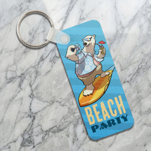 Lustige Polarbär-Strandparty-Sommer-Surfer-Cartoon Schlüsselanhänger