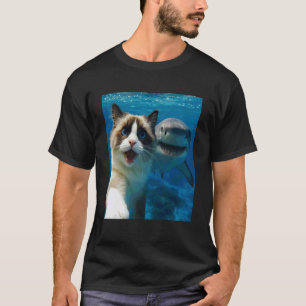 Lustige Ragdoll-Katzen-Selfie mit Hai-Ozeanliebhab T-Shirt