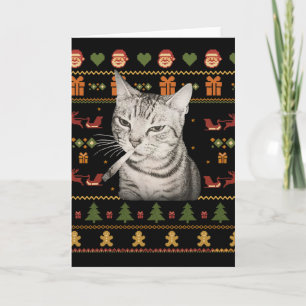 Lustige rauchende Katze Meme Weihnachten Hässliche Karte