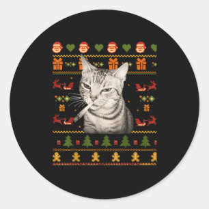 Lustige rauchende Katze Meme Weihnachten Hässliche Runder Aufkleber