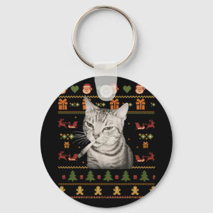 Lustige rauchende Katze Meme Weihnachten Hässliche Schlüsselanhänger