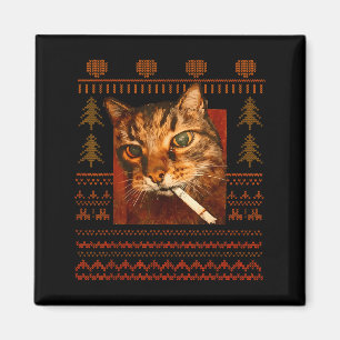 Lustige rauchende Katzen-Meme-Weihnachts hässlich Magnet