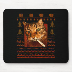 Lustige rauchende Katzen-Meme-Weihnachts hässlich  Mousepad