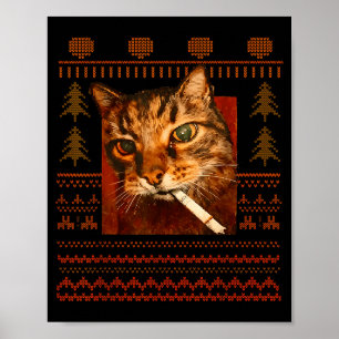 Lustige rauchende Katzen-Meme-Weihnachts hässlich Poster