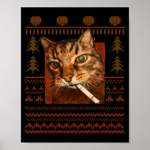 Lustige rauchende Katzen-Meme-Weihnachts hässlich Poster