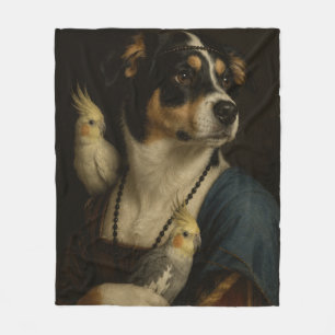 Lustige Renaissance-Hund- und Nymphensittich-Maler Fleecedecke