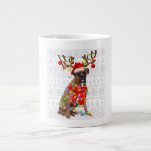 Lustige Rentier-Boxer-Hund-Weihnachtslichter Jumbo-Tasse