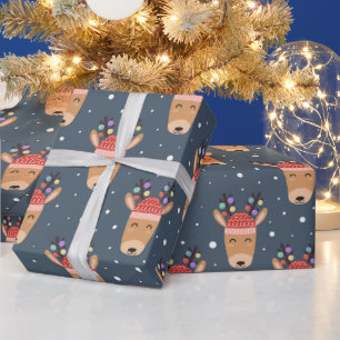 Lustige Rentiere mit Weihnachtsbeleuchtung Geschenkpapier