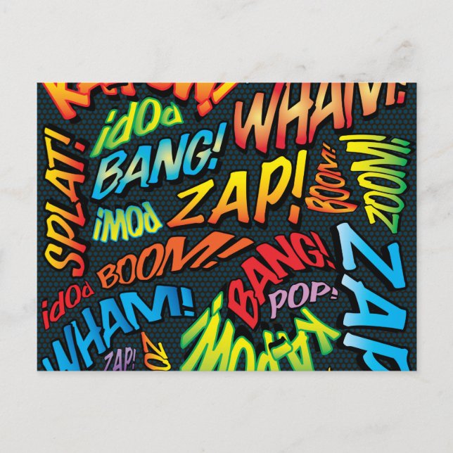 Lustige Retro-Comic-Book-Pop-Art-Sounds Postkarte (Vorderseite)