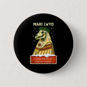 Lustige Retro-Folklore-Skelettpferd Mari Lwyd Yule Button