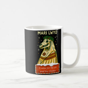 Lustige Retro-Folklore-Skelettpferd Mari Lwyd Yule Kaffeetasse