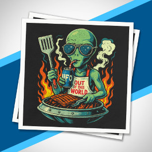 Lustige Retro grüne Alien UFO BBQ Grill Sonnenbril Serviette