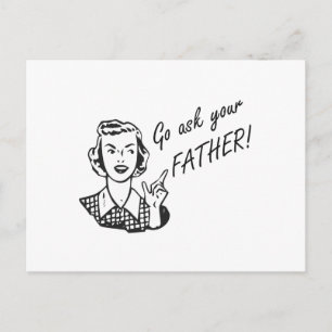 Lustige Retro-Hausfrau - Frag Deinen Vater! Postkarte