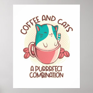 Lustige Retro-Kaffee und Katzen Poster
