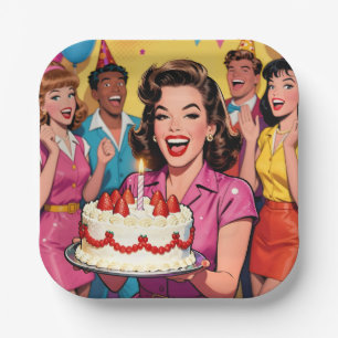 Lustige Retro-Pop-Art-Comic-Mid-Century-Geburtstag Pappteller