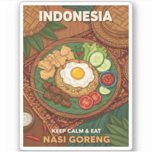 Lustige Retro-Reise Indonesien Nasi Goreng Essen Aufkleber