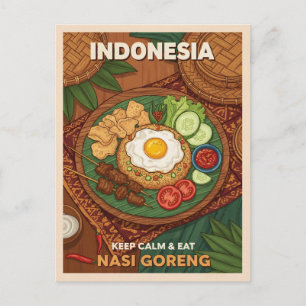 Lustige Retro-Reise Indonesien Nasi Goreng Essen Postkarte