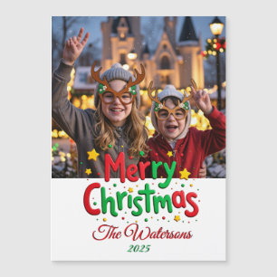 Lustige Retro-Schrift Frohe Weihnachten Letterpres Magnetkarte