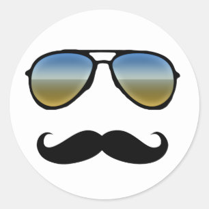 Lustige Retro Sonnenbrille mit dem Schnurrbart Runder Aufkleber