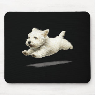Lustige Retro Süße Laufende Hund Kunst Weiße Puppy Mousepad