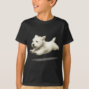 Lustige Retro Süße Laufende Hund Kunst Weiße Welpe T-Shirt