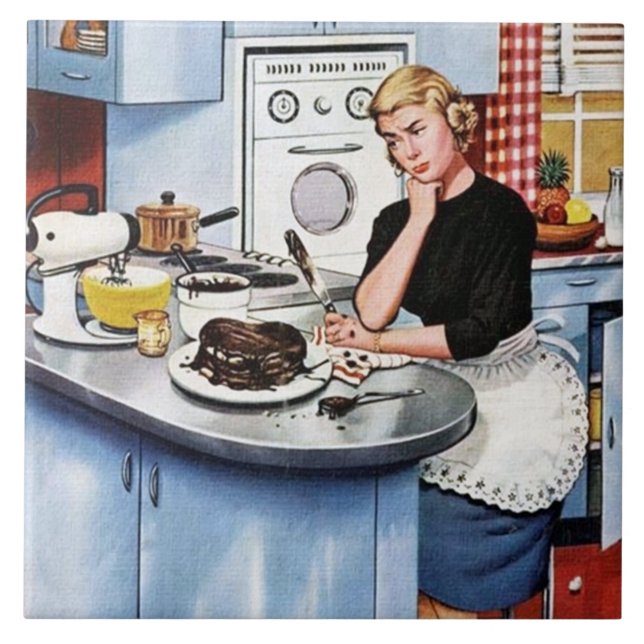 Lustige Retro Vintage Küche Fliese (Vorderseite)