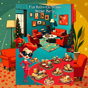 Lustige Retro-Weihnachts-Dinnerparty 1950er Lounge Einladung