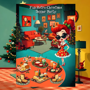 Lustige Retro-Weihnachts-Dinnerparty 1950er Lounge Einladung