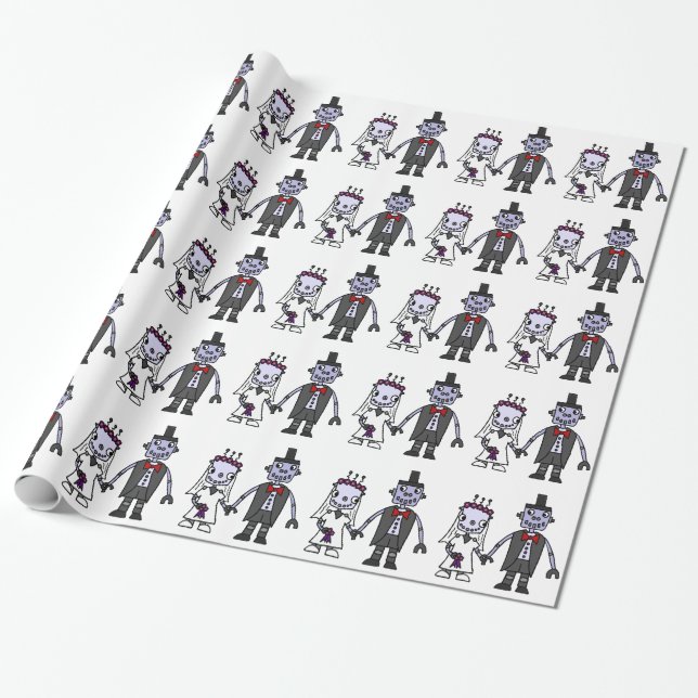 Lustige Roboter-Braut-und Bräutigam-Hochzeit Geschenkpapier (Ungerollt)