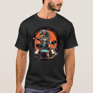Lustige Rockband-Katze mit Trommeln für Rock'n Rol T-Shirt