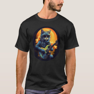 Lustige Rocker-Katze mit E-Gitarre für Rockband T-Shirt