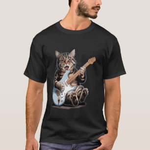 Lustige Rockstar-Katze spielt elektrische Gitarre  T-Shirt