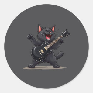 Lustige Rockstar-Katze spielt Gitarre Rock And Rol Runder Aufkleber