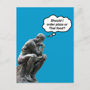Lustige Rodin-Denker-Statue - Pizza oder thailändi Postkarte